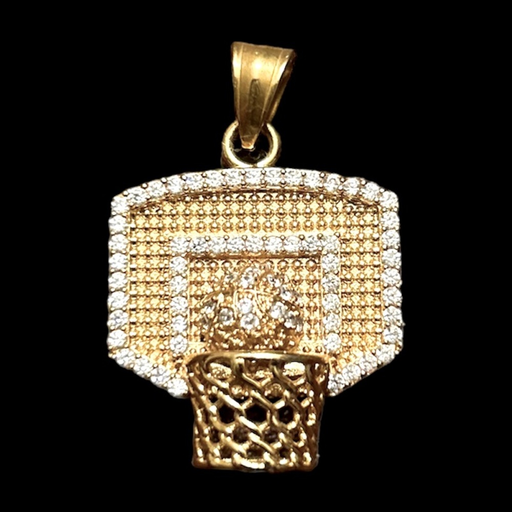 Mens Gold plated Basketball Pendant with diamond crystals accents
